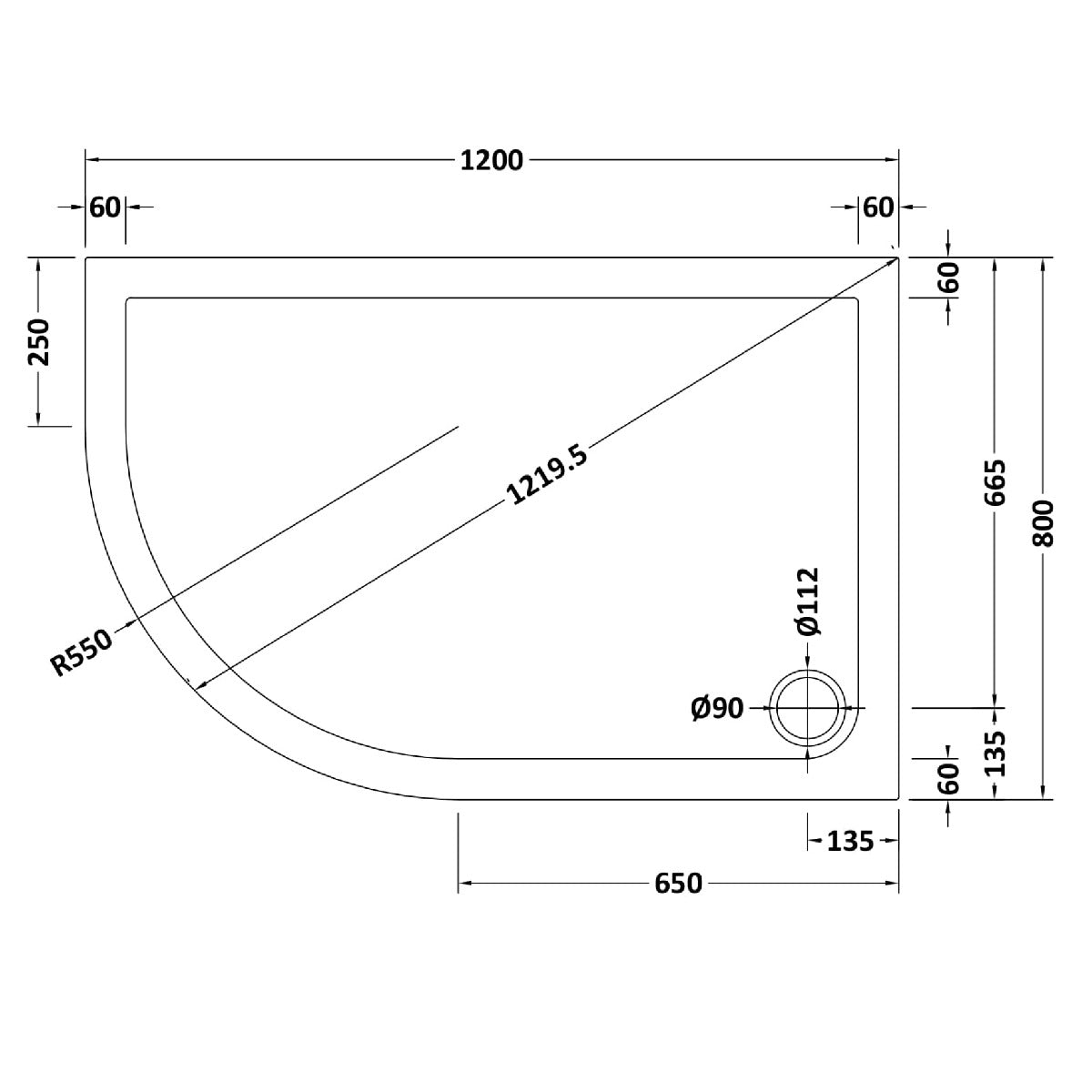 Rivato Slate Grey Left Hand Offset Quadrant Shower Tray, Corner Waste-1200mm x 800mm-Left Handed