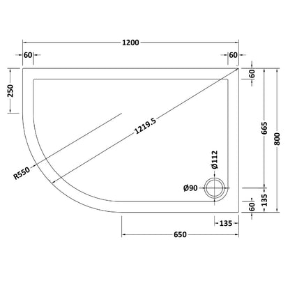Rivato Slate Grey Left Hand Offset Quadrant Shower Tray, Corner Waste-1200mm x 800mm-Left Handed