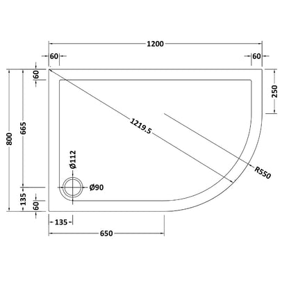 Rivato Slate Grey Left Hand Offset Quadrant Shower Tray, Corner Waste-1200mm x 800mm-Right Handed