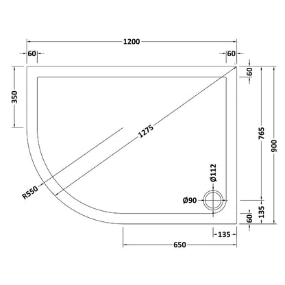 Rivato Slate Grey Left Hand Offset Quadrant Shower Tray, Corner Waste-1200mm x 900mm-Left Handed