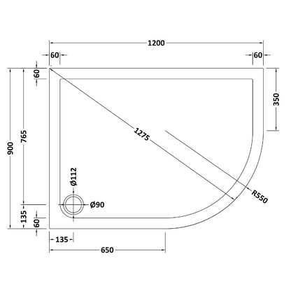 Rivato Slate Grey Left Hand Offset Quadrant Shower Tray, Corner Waste-1200mm x 900mm-Right Handed