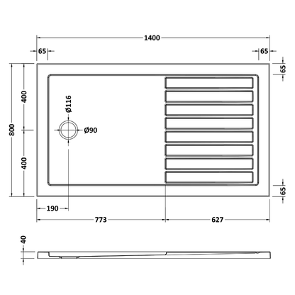 Rivato Slate Grey Walk In Shower Tray, End Waste-1400mm x 800mm