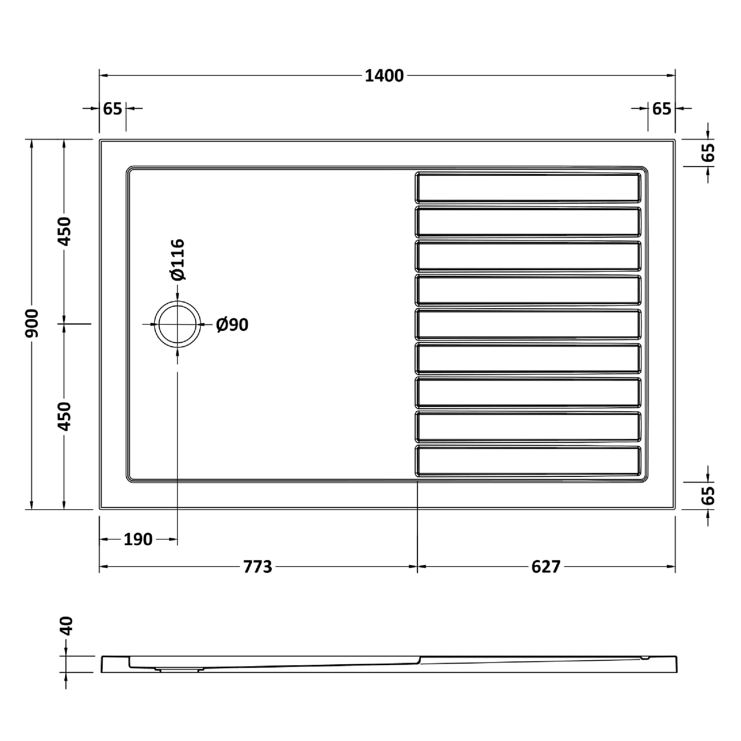 Rivato Slate Grey Walk In Shower Tray, End Waste-1400mm x 900mm