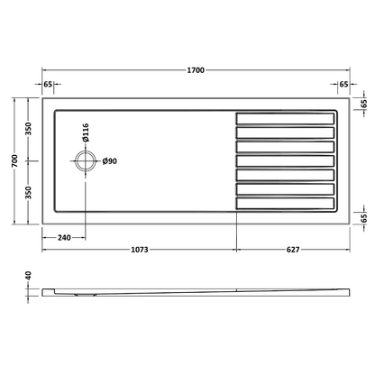 Rivato Slate Grey Walk In Shower Tray, End Waste-1700mm x 700mm