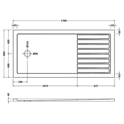 Rivato Slate Grey Walk In Shower Tray, End Waste-1700mm x 800mm