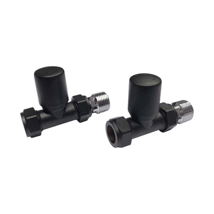 Fairford Designer Straight Towel Rail Valves Pair - Black
