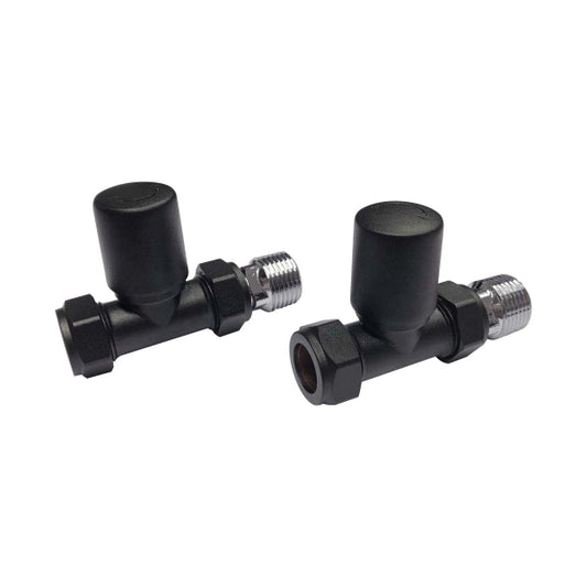 Fairford Designer Straight Towel Rail Valves Pair - Black