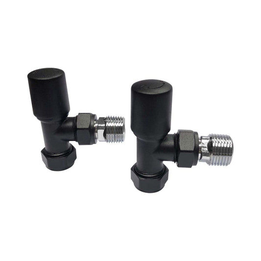 Fairford Designer Angled Towel Rail Valves Pair - Black