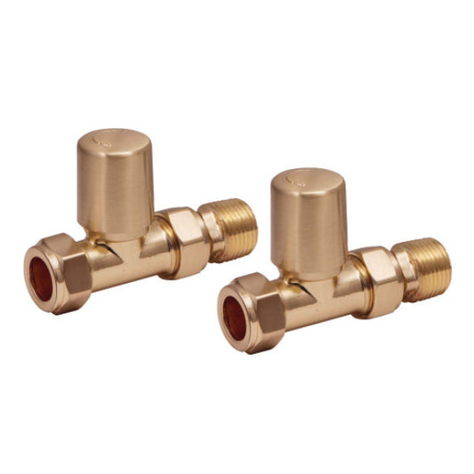 Fairford Designer Straight Towel Rail Valves Pair - Brushed Brass
