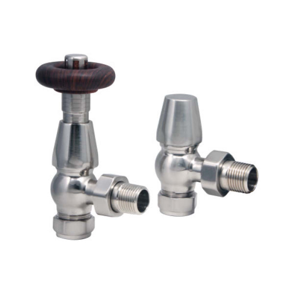 Fairford Designer Angled Radiator Valves Pair - Nickel