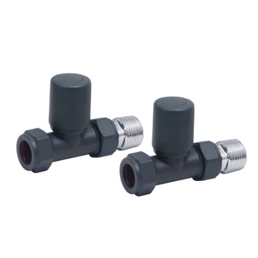 Fairford Designer Straight Towel Rail Valves Pair - Carbon Anthracite