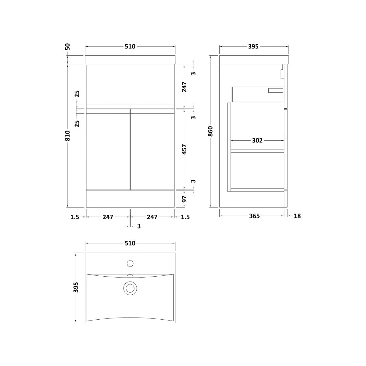 Fairford Finesse 500mm Satin White Floor Standing Vanity Unit, with Top Drawer