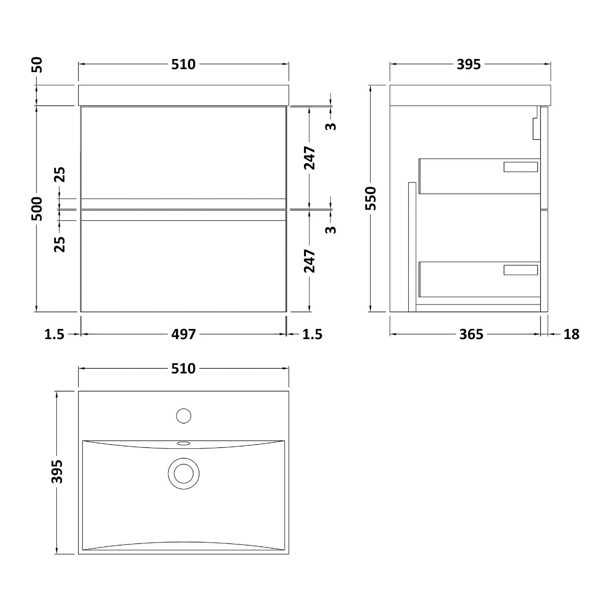 Fairford Finesse 500mm Satin White Wall Hung Vanity Unit