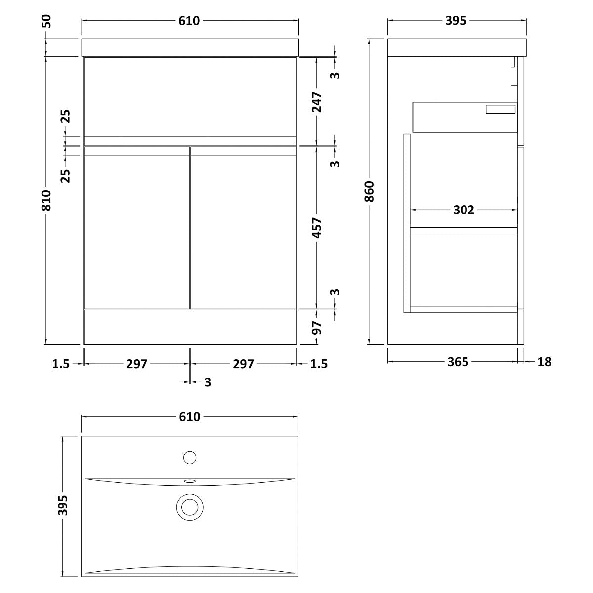 Fairford Finesse 600mm Satin White Floor Standing Vanity Unit, with Top Drawer