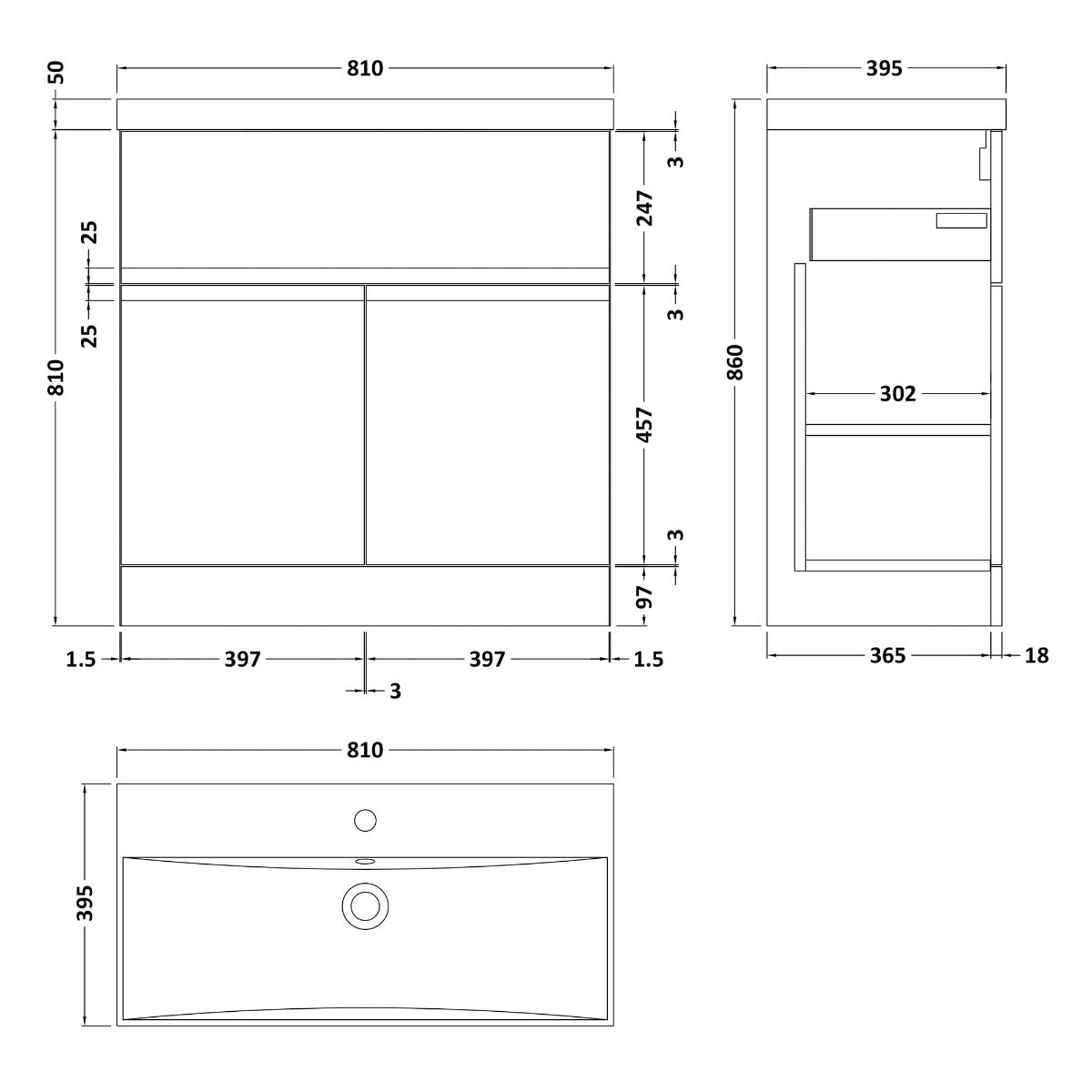 Fairford Finesse 800mm Satin White Floor Standing Vanity Unit, with Top Drawer