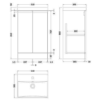 Fairford Finesse 500mm Satin White Floor Standing Vanity Unit