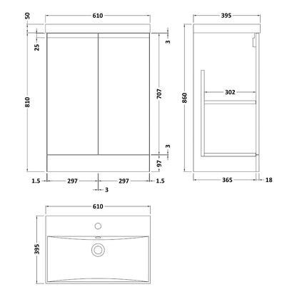 Fairford Finesse 600mm Satin White Floor Standing Vanity Unit