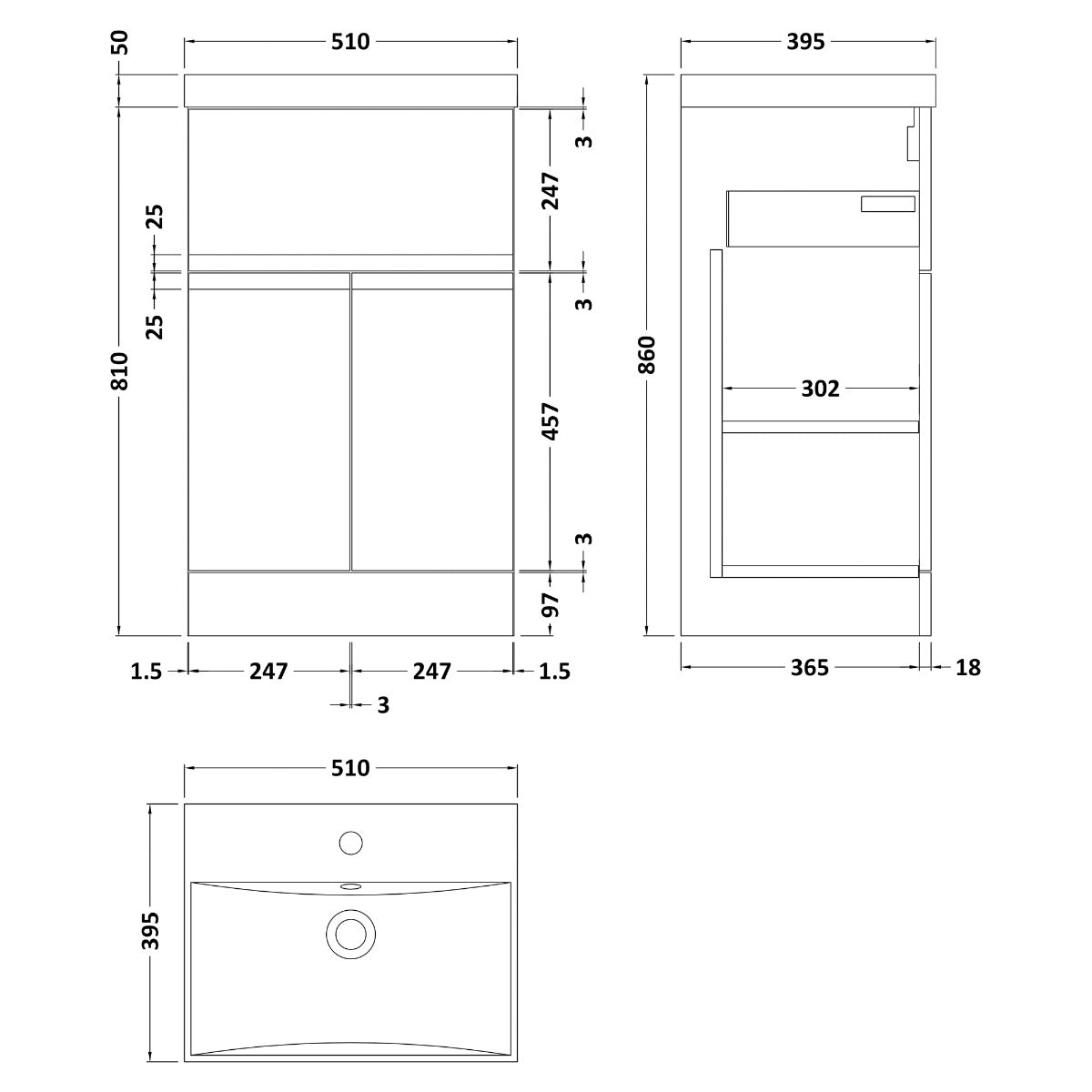 Fairford Finesse 500mm Satin Grey Floor Standing Vanity Unit, with Top Drawer