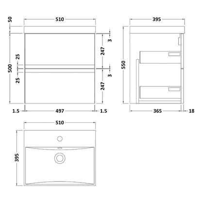Fairford Finesse 500mm Satin Grey Wall Hung Vanity Unit