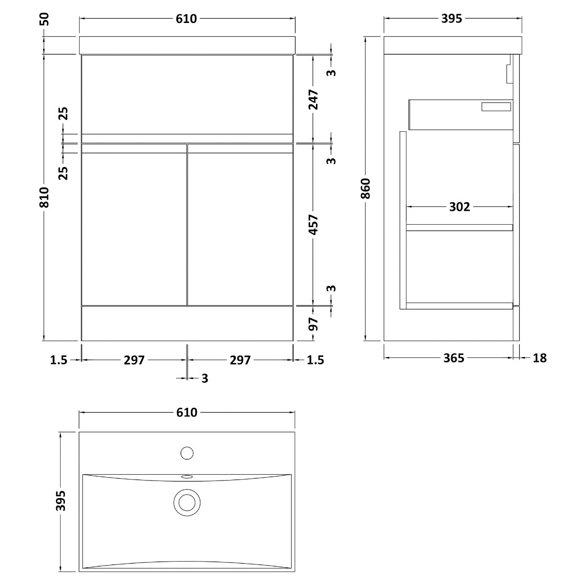 Fairford Finesse 600mm Satin Grey Floor Standing Vanity Unit, with Top Drawer