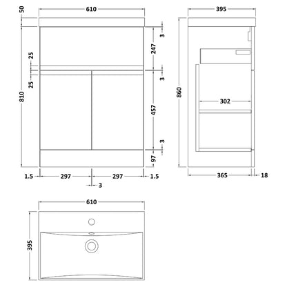 Fairford Finesse 600mm Satin Grey Floor Standing Vanity Unit, with Top Drawer