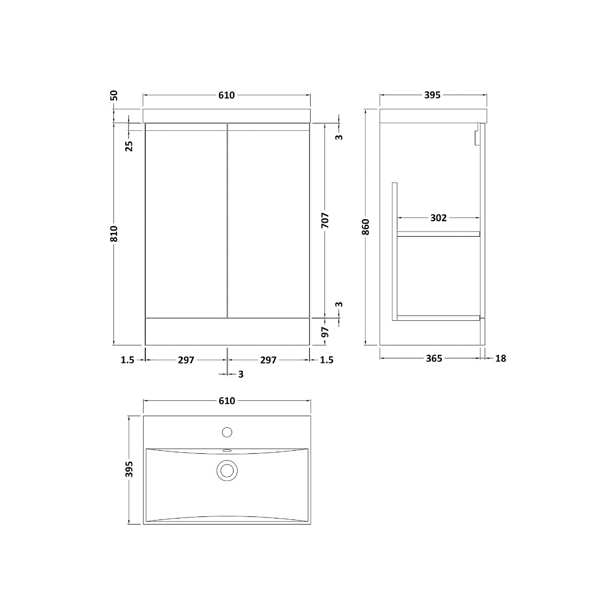 Fairford Finesse 600mm Satin Grey Floor Standing Vanity Unit