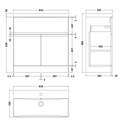 Fairford Finesse 800mm Satin Blue Floor Standing Vanity Unit, with Top Drawer