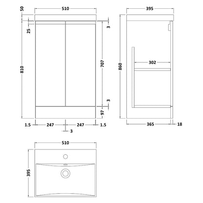 Fairford Finesse 500mm Satin Blue Floor Standing Vanity Unit