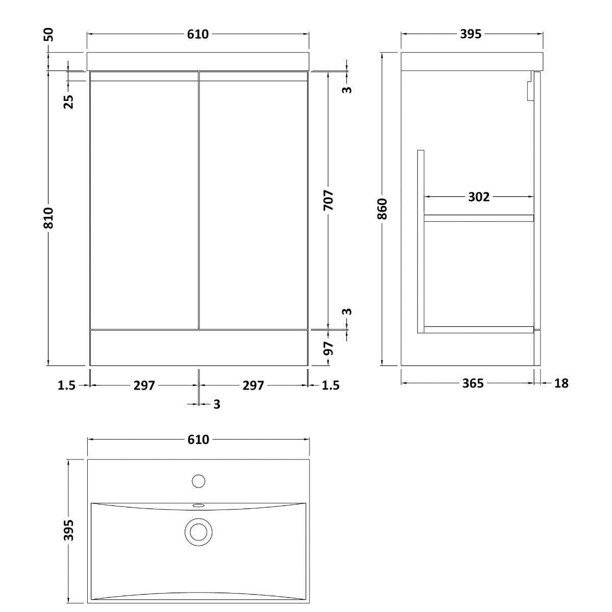 Fairford Finesse 600mm Satin Blue Floor Standing Vanity Unit