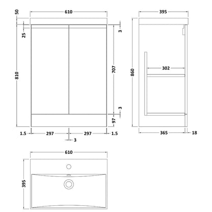Fairford Finesse 600mm Satin Blue Floor Standing Vanity Unit