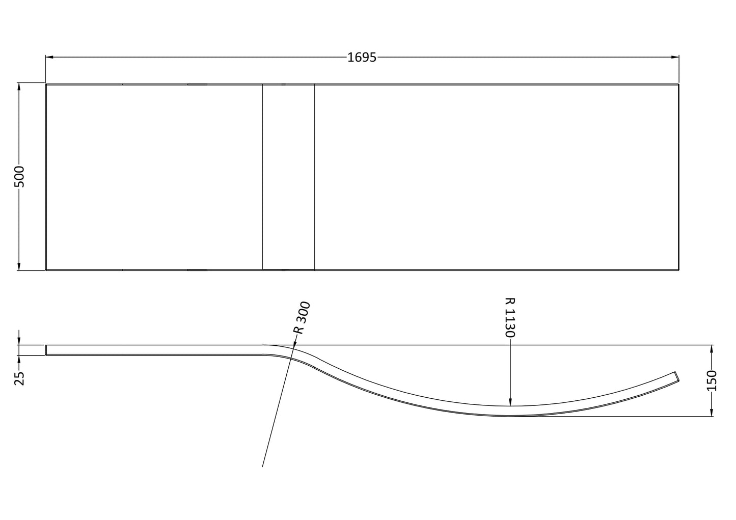 Fairford Acrylic B Shape Side Panel, 1700mm