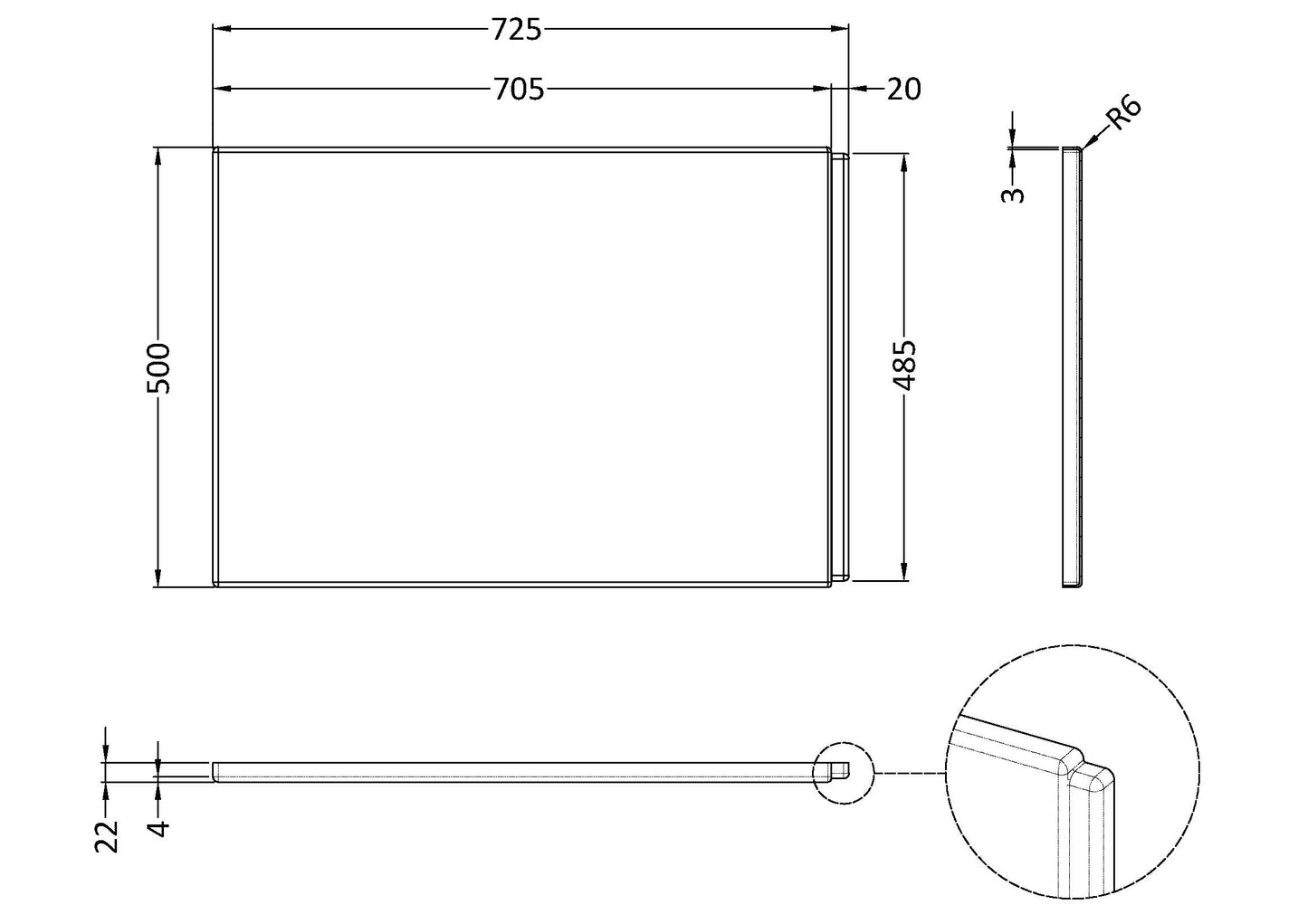Fairford Acrylic B Shape End Panel, 750mm