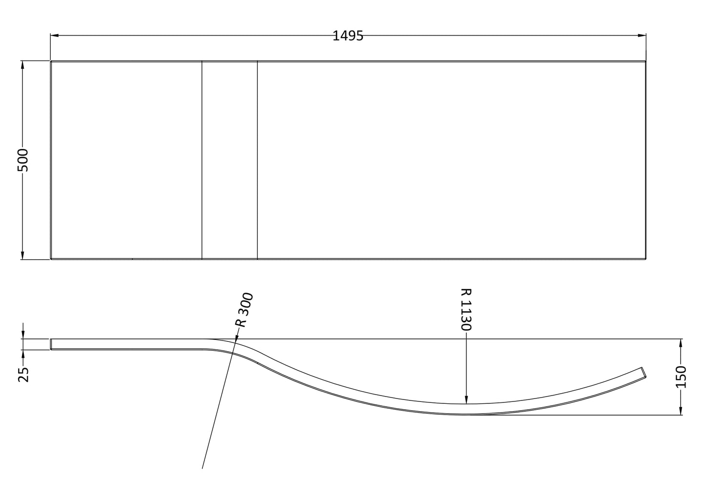 Fairford Acrylic B Shape Side Panel, 1500mm