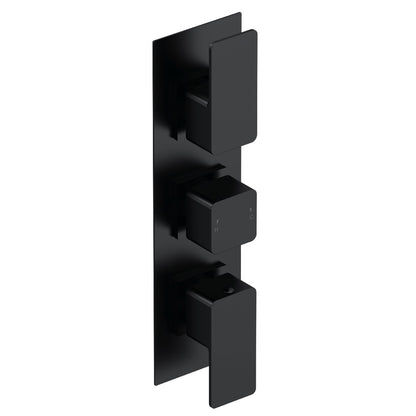 Fairford Una Grace Matt Black Square Concealed Triple Shower Valve, 2 Outlet
