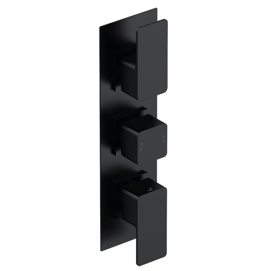 Fairford Una Grace Matt Black Square Concealed Triple Shower Valve, 2 Outlet