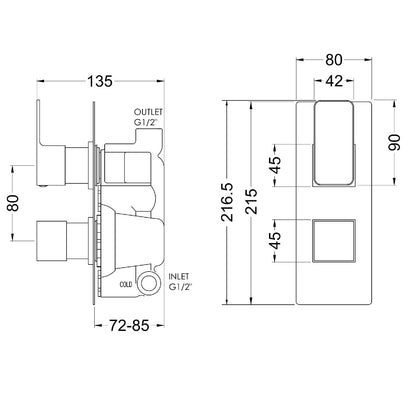 Fairford Una Grace Matt Black Square Concealed Twin Shower Valve, 1 Outlet