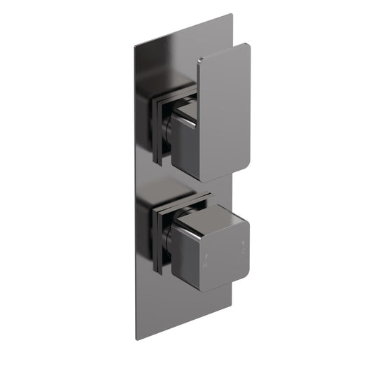 Fairford Una Grace Brushed Gun Metal Square Concealed Twin Shower Valve with Diverter, 2 Outlet