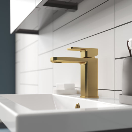 Fairford Una 2 Brushed Brass Basin Mixer with Push Button Waste