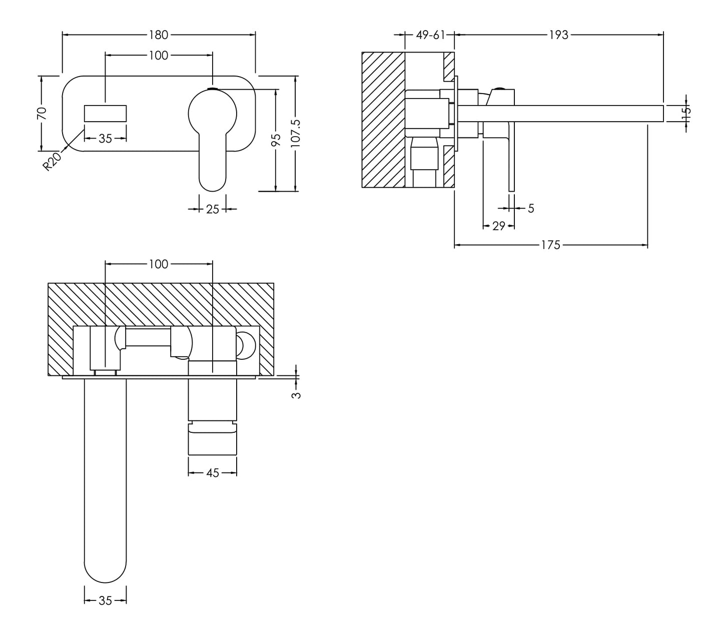 Fairford Una 2 Brushed Brass Wall Mounted Basin Mixer