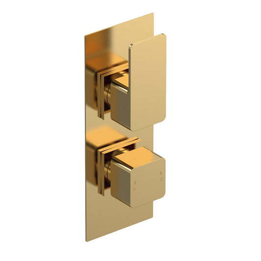Fairford Una Grace Brushed Brass Square Concealed Twin Shower Valve, 1 Outlet