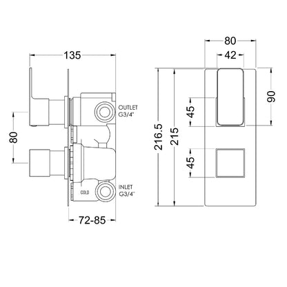 Fairford Una Grace Brushed Brass Square Concealed Twin Shower Valve with Diverter, 2 Outlet