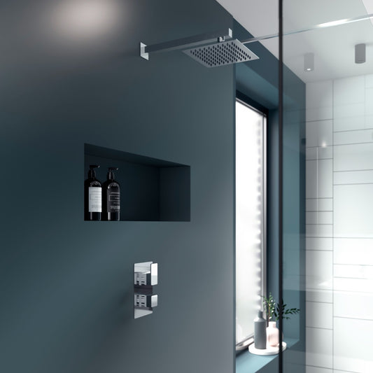 Fairford Una Grace Chrome Square Concealed Twin Shower Valve with Diverter, 2 Outlet