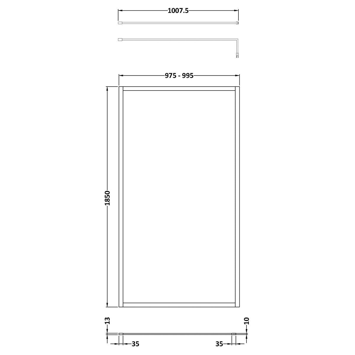 Fairford 1000mm Brushed Brass Fully Framed 8mm Wetroom Screen - 1850mm High