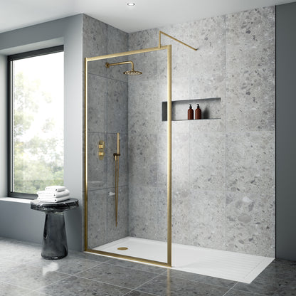 Fairford 900mm Brushed Brass Fully Framed 8mm Wetroom Screen - 1850mm High