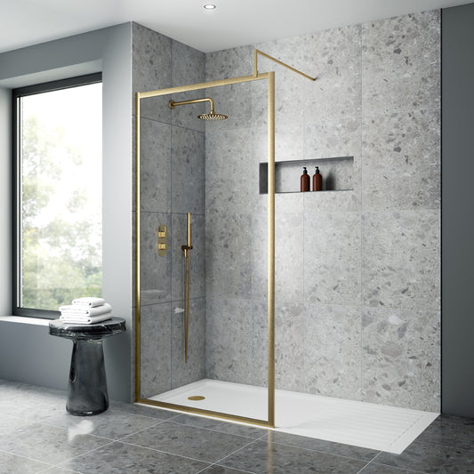 Fairford 1000mm Brushed Brass Fully Framed 8mm Wetroom Screen - 1850mm High