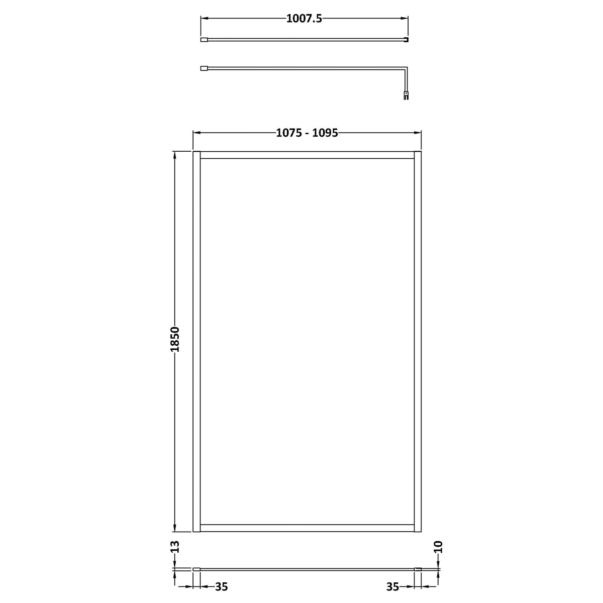 Fairford 1100mm Brushed Brass Fully Framed 8mm Wetroom Screen - 1850mm High