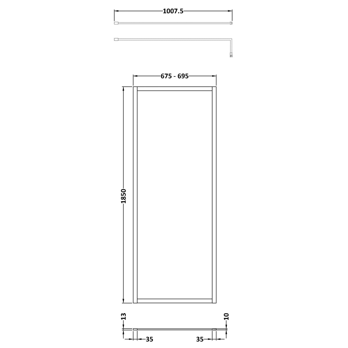 Fairford 700mm Brushed Brass Fully Framed 8mm Wetroom Screen - 1850mm High