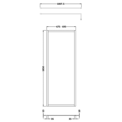 Fairford 700mm Brushed Brass Fully Framed 8mm Wetroom Screen - 1850mm High