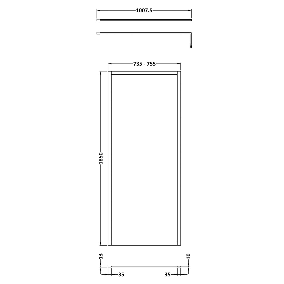 Fairford 760mm Brushed Brass Fully Framed 8mm Wetroom Screen - 1850mm High