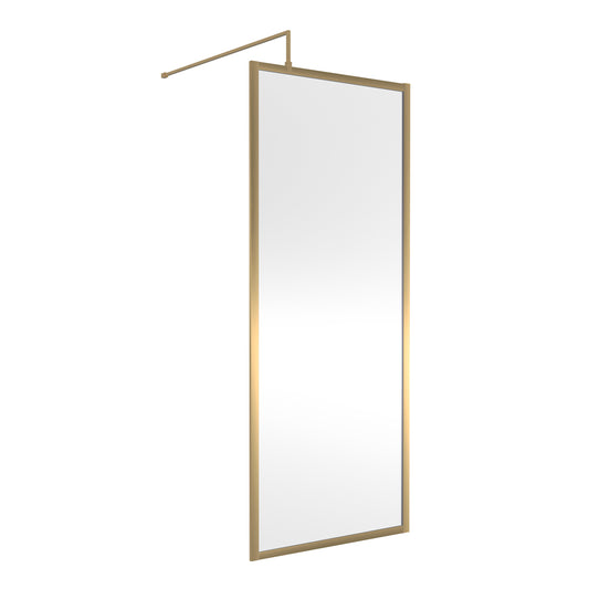 Fairford 800mm Brushed Brass Fully Framed 8mm Wetroom Screen - 1850mm High